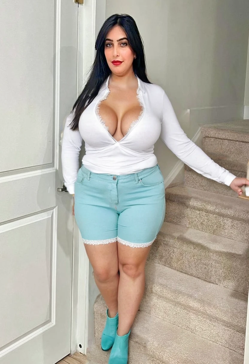 sexy y, cleavage almost plus size body, large breast, lightly trimmed pussy