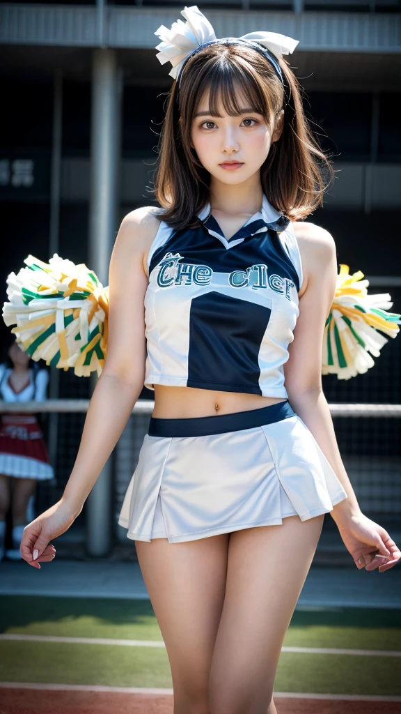 masterpiece, best quality, illustration, Super detailed, fine details, High resolution, 8K,wall paper, perfect dynamic composition,(Details High quality, realistic depiction of eyes:1.3), hotel room, (cheer girl:1.5),(a miniskirt), to stand、large breasts,short bob hair, black hair color, Big Natural Color Lip, bold sexy pose, crying a little、Harajuku style、20 year old girl、cute type、ta、beautiful legs, hposing Gravure Idol