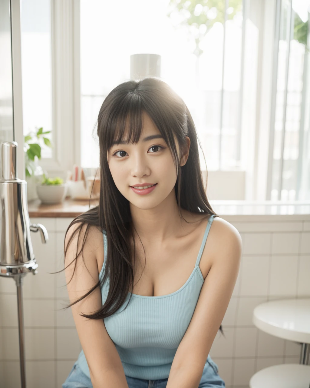 (best quality,masterpiece:1.2,realistic,photorealistic:1.37),
(perfect breast shape, E cup:1.2),
arafed woman with beauty black hair,
beauty detailed face, beautiful black hair, perfect nose, gorgeous eyes, shy smile,
, no make-up, nice slim body,