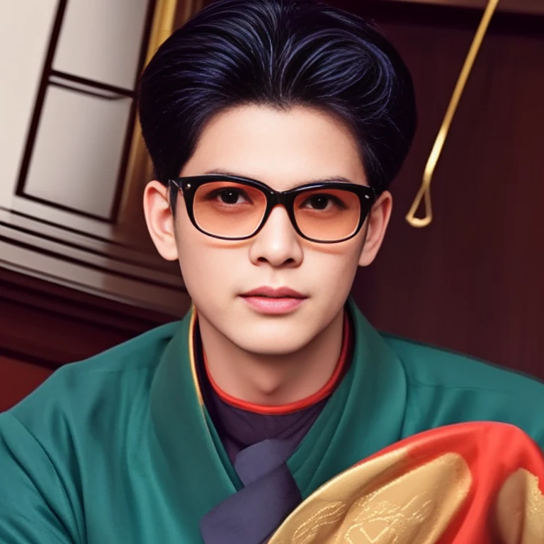Araffe was dressed in a red and gold uniform and sunglasses., Order of Akira, According to the style of paying homage to the family, Inspiration from Ding Guan Peng, Inspired by Ding Yunpeng, Godfather Khan, emperor, Inspired by Guo Xi, in the style of sifu ปรมาจารย์, Like Andy Lau., in the form of a call price
