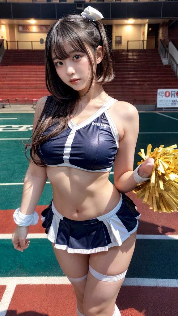 masterpiece, best quality, illustration, Super detailed, fine details, High resolution, 8K,wall paper, perfect dynamic composition,(Details High quality, realistic depiction of eyes:1.3), hotel room, (cheer girl:1.5),(a miniskirt), to stand、large breasts,short bob hair, black hair color, Big Natural Color Lip, bold sexy pose, crying a little、Harajuku style、20 year old girl、cute type、lolita、beautiful legs, hposing Gravure Idol