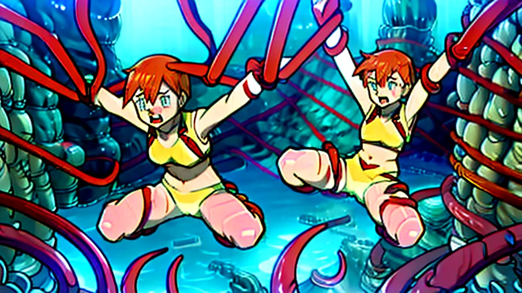 Best quality, ultra hd, 8k best quality, pokemon, misty, orangene haare, , nude, small , nipple, pussy, torture roo, rope, bdsm room, tentacle vaginal sex,
