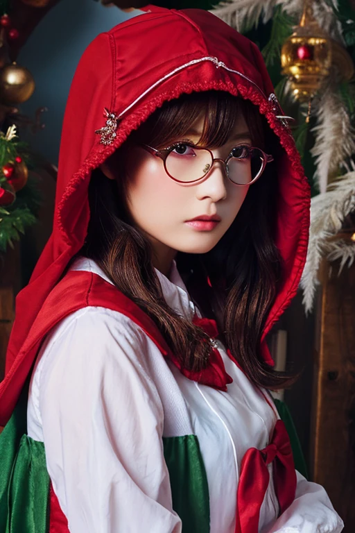 highest quality、masterpiece、High sensitivity、High resolution、detailed、Glasses、Shyly、Fairy tale Little Red Riding Hood、Cosplay