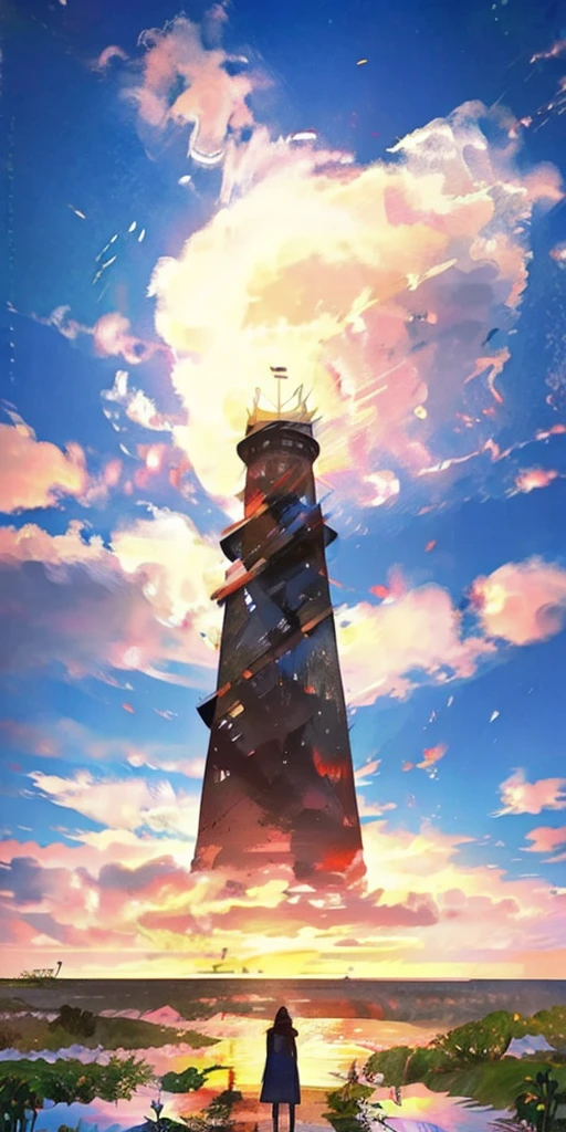 Beautiful scenery, a beautiful woman standing alone in the distance,