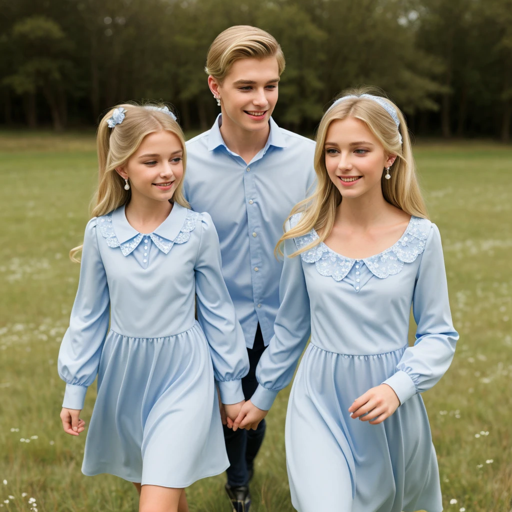 6  boy blond hair, white shirt, 10 year white dress