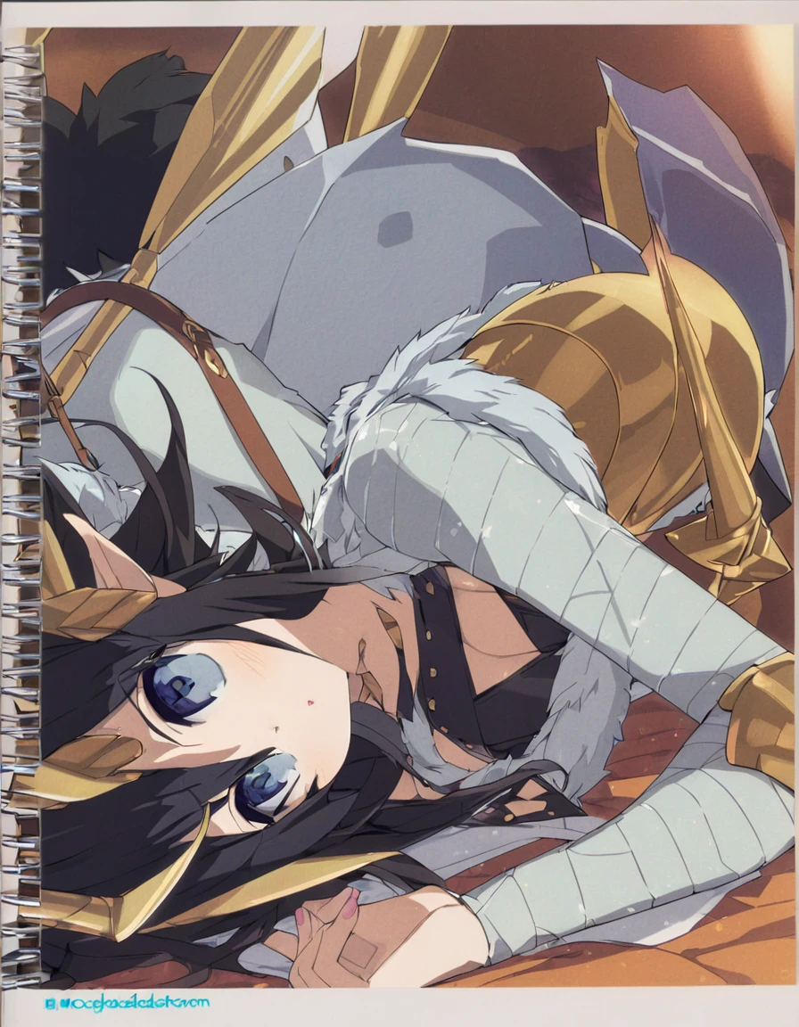 A dragon girl with a crystal horn　golden horn　Black Hair