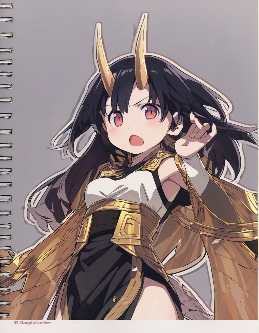 A dragon girl with a crystal horn　golden horn　Black Hair