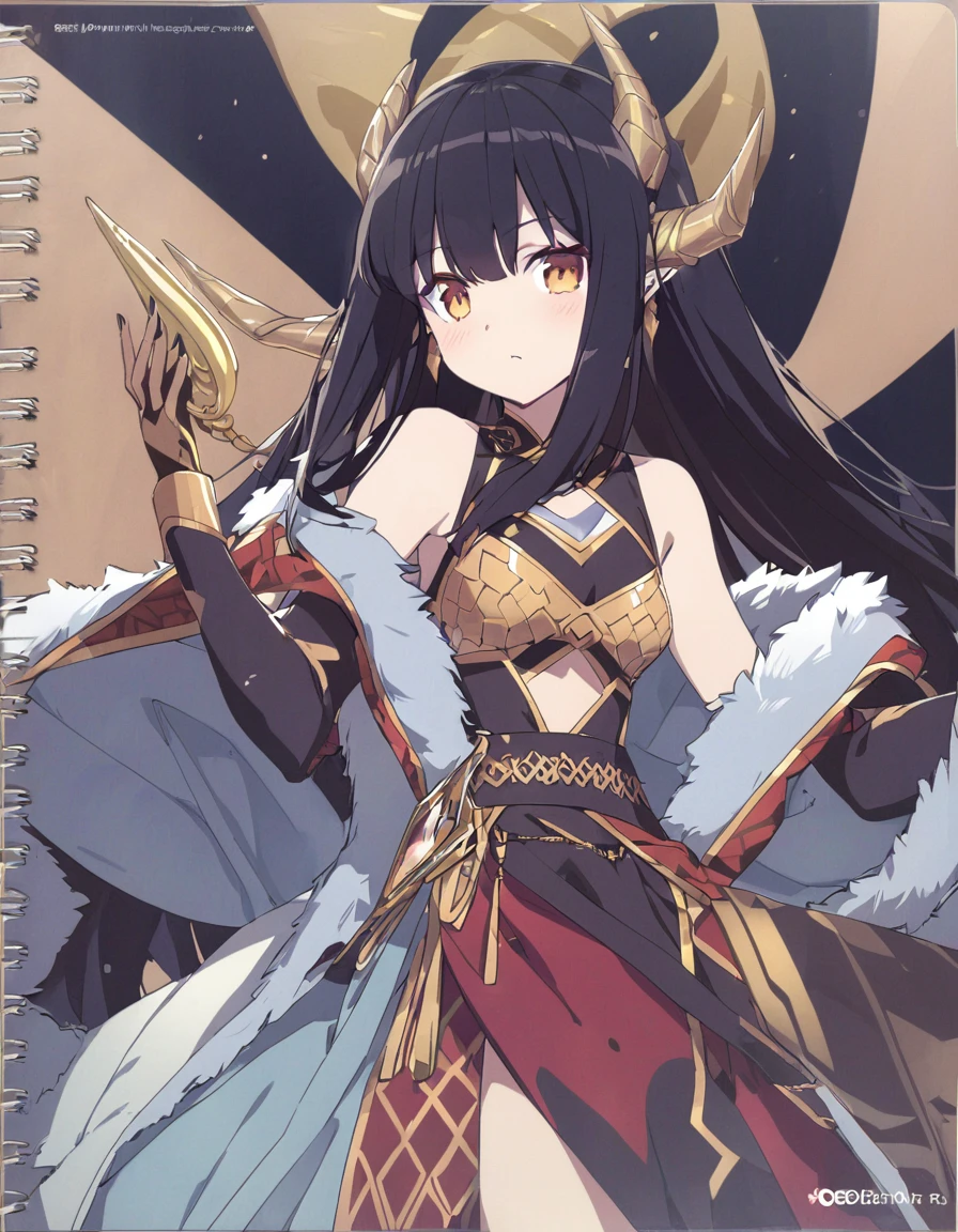 A dragon girl with a crystal horn golden horn Black Hair
