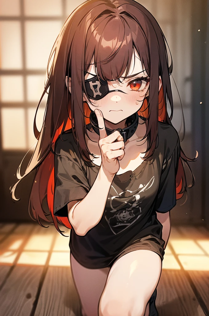 {masterpiece, distinct_image, extremely detailed CG, beautiful eyes and detailed face, 4k, 8k, high_resolution, perfect_finger, medieval style, (beautiful_detailed_eyes:1.3), glitter, no_light, dark_night{(miniboy,shota, slave:1.3), face_focus,full body, looking for_in_viewer, standing},{(shota,slave:1.3) (tattered_very_big_gray T-shirt, no pants, {thick_gray_metal_collar:1.6}, black_right_eyepatch:1.5), (red_hair, red_eyes, long_hair, hair_over_one_eye, one_eye_covered_with_hair, asymmetrical_bangs:1.4), (tired_face, glaring, breathing:1.3), (Middle_Ages_prison_indoor:1.3)}}