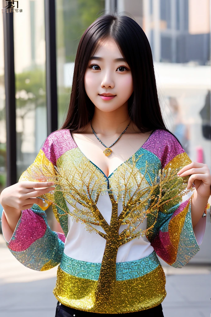 /I cute pretty beautiful gorgeous Korean female college students, crystal tree with crystal leaves and crystal branches, colourful reflections, photo realistic, --ar 9:16 --style raw