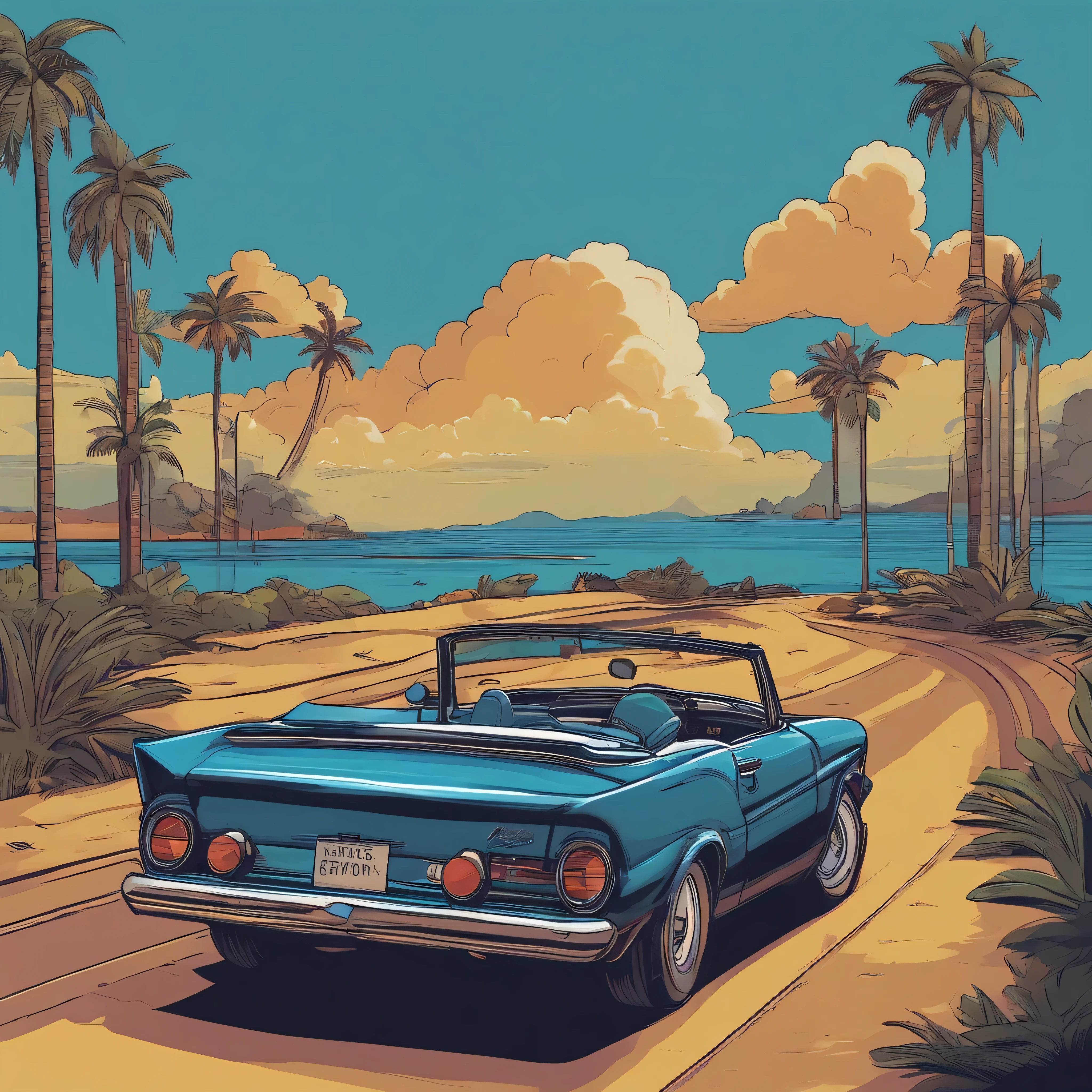 Imagine uma estampa de camiseta do sonic no estilo do Simpson. correndo em alta velocidade passando um carro e o fundo colorido e minimalista