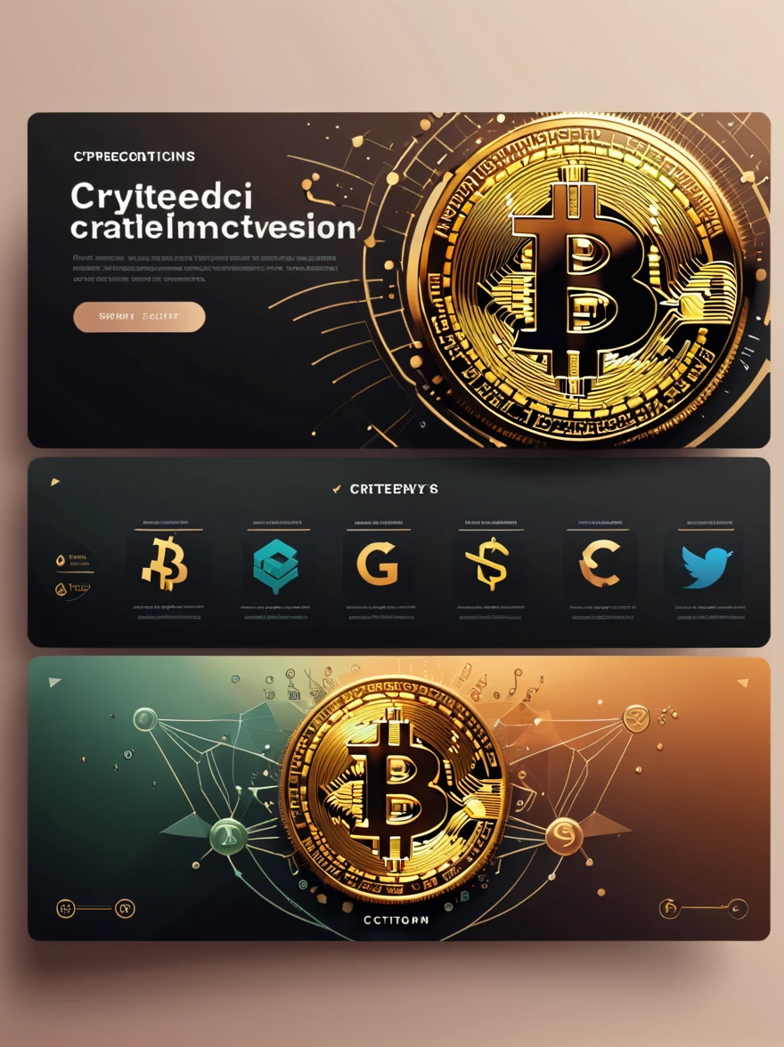 Background banner for a Twitter account that relates to cryptocurrencies and science. The design should be sober, using neutral colors and a palette of soft tones. The images should be coherent with each other, representing iconic elements of the cryptocurrency universe, such as Bitcoin and Ethereum symbols and market charts, along with scientific elements, such as mathematical formulas, atoms, and technology icons. The goal is to create a balanced visual that conveys professionalism and innovation.