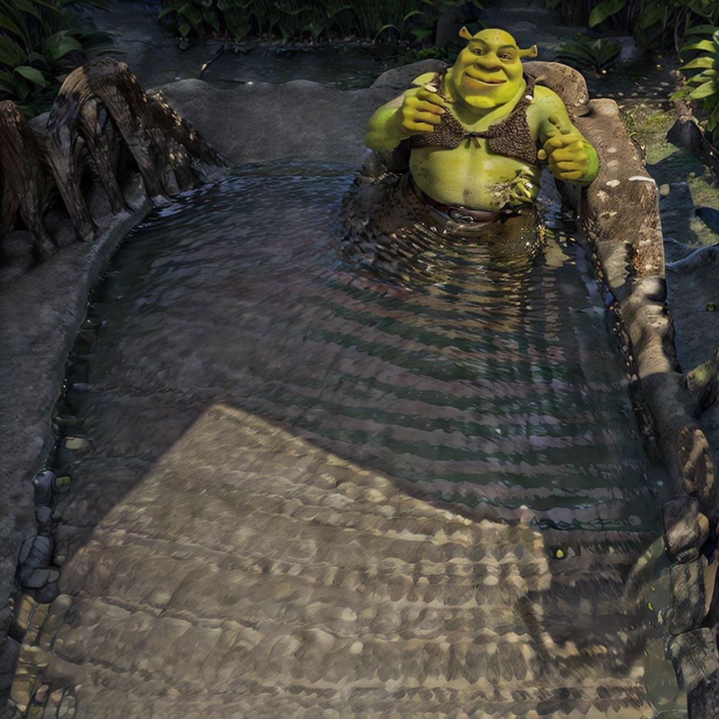 Shrek tomando banho