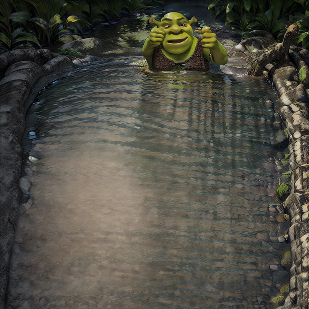 Shrek tomando banho