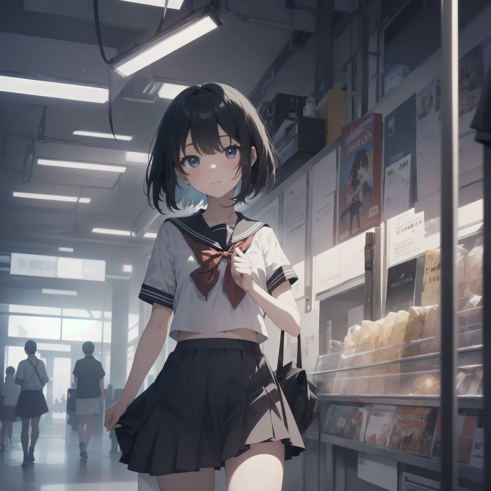 ultra-absurdres-Top quality by artist God, ultra-detailed, high resolution, anime moe artstyle, best anime 8k konachan wallpaper, pixiv contest winner, pool:2810, perfect anatomy,break, 1girl, (Please draw a girl walking sleepily to school alone. )break,(Solo,little female, 13-year-old:1.3),Full limbs, complete fingers,a junior high school student, (very short hair), short cut, flat chest, , small butt, small black eyes, beautiful detailed eyes, well-proportioned iris and pupils, expressive eyes, highres detailed hair, soft expression, salor school_uniform, sailor collar, serahuku, bow, pleated skirt,(Detailed Lighting), (Detailed background), in the School commute route. break,super detailed skin, Best cinematic lighting powered by famous artist, 8k,beauty illustration,photoshop_(medium),very aesthetic,break,((artist:neocoill )), artist:clamp ,artist:carnelian ,artist:kantoku ,
