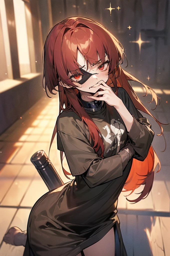{masterpiece, distinct_image, extremely detailed CG, beautiful eyes and detailed face, 4k, 8k, high_resolution, perfect_finger, medieval style, (beautiful_detailed_eyes:1.3), glitter, black_light, dark_night{(miniboy,shota, slave:1.3), face_focus,full body, looking for_in_viewer, standing},{(shota,slave:1.3) (tattered_very_big_gray T-shirt, no pants, {thick_gray_metal_collar:1.6}, black_right_eyepatch:1.5), (red_hair, red_eyes, long_hair, hair_over_one_eye, one_eye_covered_with_hair, asymmetrical_bangs:1.4), (tired_face, glaring, breathing:1.3), (Middle_Ages_prison_indoor:1.3)}}