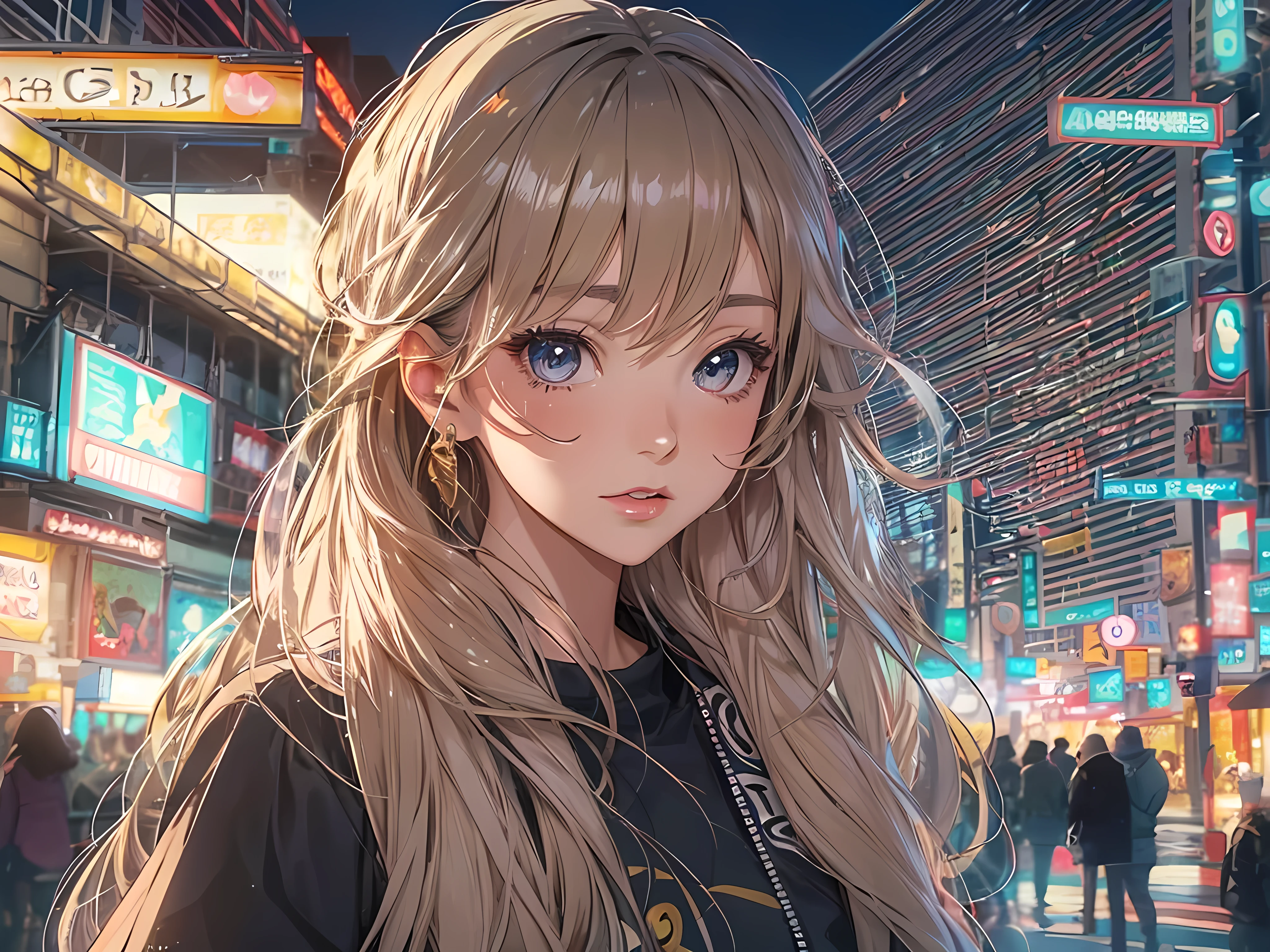 beautiful young woman, anime style, detailed face, long hair, large eyes, delicate features, soft lighting, trendy outfit, stylish streetwear, vibrant colors, dynamic pose, urban background, city lights, sunset, golden hour, candid shot, Instagrammable, high quality, highly detailed, 8k resolution, cinematic lighting, best quality, vibrant colors, Japanese anime style, hand-drawn, fashionable accessories, social media influencer style