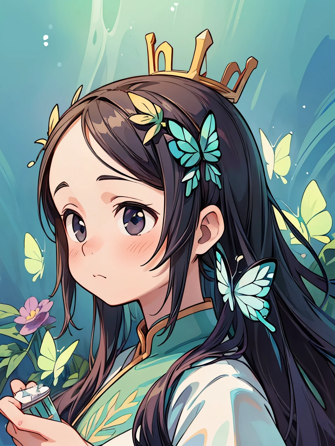 (masterpiece、highest quality、highest quality、Official Art、Beautiful and beautiful:1.2)、(One Girl:1.3)Hatsune Miku、Twin tails,Beautiful breasts,(((masterpiece))), ((Best Quality, Ultra-fine illustrations, Beautiful and delicate water)),Depth of written boundary, Amazing 8K CG wallpaper, ( Delicate Light), ((Cinema Lighting)),(Portraiture),Portrait Lens,(((Alphonse Mucha))),((Fantasy Style)),((Shine)),(((Tarot Cards)))
(Young girl),(((China_China dress))),(Delicate eyelashes),((Cute anime face)),(Very delicate and beautiful),(hair_flower),(gem),(crystallization),((colored inner long hair)),(Multicolor),(Beautifully detailed face ),((( detailed long hair ))),floating long hair,gradient hair,(race),(ribbon),((Crown)),(Detailed cloth)
((butterfly)),(detailed butterfly) ,(Multicolor butterfly),
(neon palette),((detailed flowers)) ,((Multicolor flowers)),(flowers_Surrounded),(butterfly_Surrounded)(((Fill the screenflowerが咲く))),((Fill the screen))