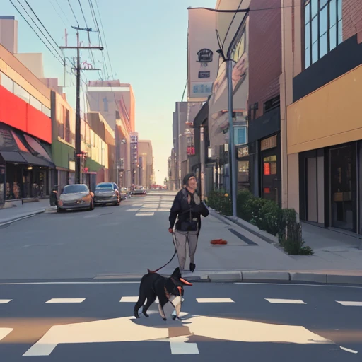walking dog, downtown