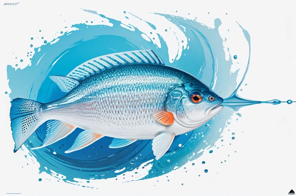 Fish, digital art, masterpiece, white backgroun, no background, , semi-realistic,