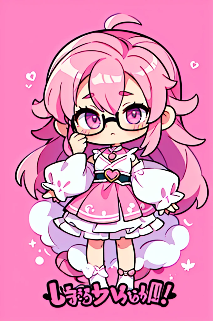 cartoon girl with pink hair and glasses wearing a crown, ((pink)), Official fan art, The delicate androgynous prince, anime moe art style, beautiful androgynous prince, cute art style, Chibi style, 🍁 cute, Kawaii Chibi, ❤🔥🍄🌪, Chibi Art, Fan Art Demon Slayer Rui, cute character, Maple character art, High quality fan art