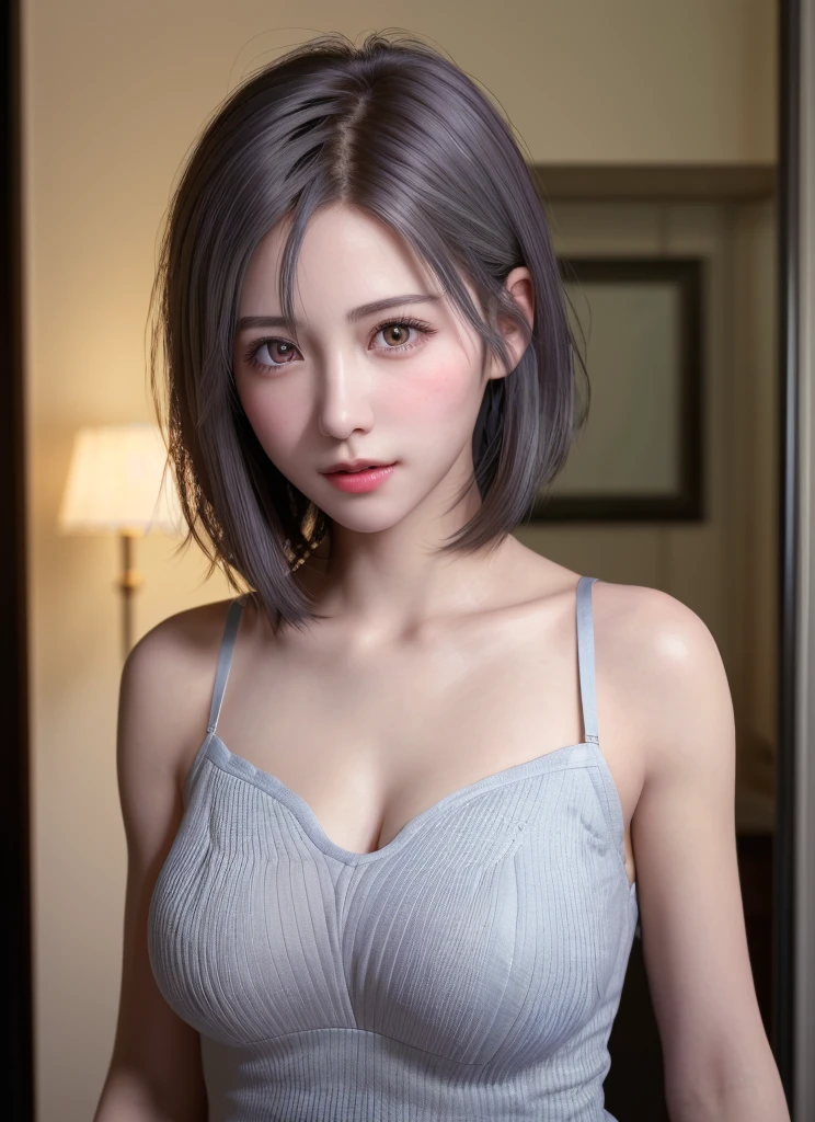 (8K, Photorealistic, Raw photo, of the highest quality: 1.3), (1girl in), Super beautiful, (Realistic face), (boyish, Silver Color Berry Shorthair), Beautiful , Glare that captivates the viewer, Beautiful expression, Beautiful breasts, (Realistic skin), Be...