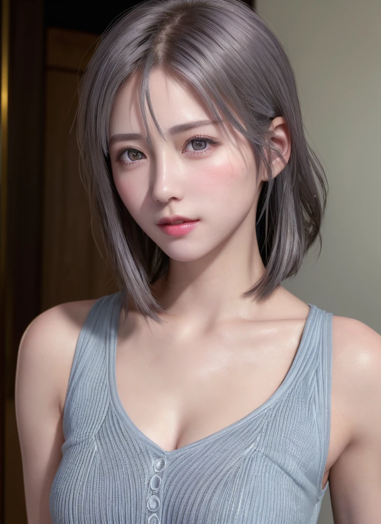(8K, Photorealistic, Raw photo, of the highest quality: 1.3), (1girl in), Super beautiful, (Realistic face), (boyish, Silver Color Berry Shorthair), Beautiful , Glare that captivates the viewer, Beautiful expression, Beautiful breasts, (Realistic skin), Be...