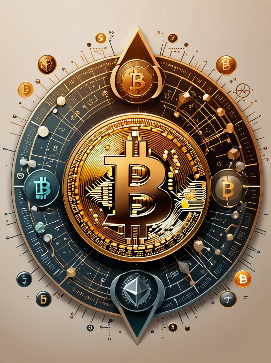 Background banner for a Twitter account that relates to cryptocurrencies and science. The design should be sober, using neutral colors and a palette of soft tones and without any bitcoin logo or symbol. The images should be coherent with each other, representing iconic elements of the cryptocurrency universe, such as Bitcoin and Ethereum symbols and market charts, along with scientific elements, such as mathematical formulas, atoms, and technology icons. The goal is to create a balanced visual that conveys professionalism and innovation.