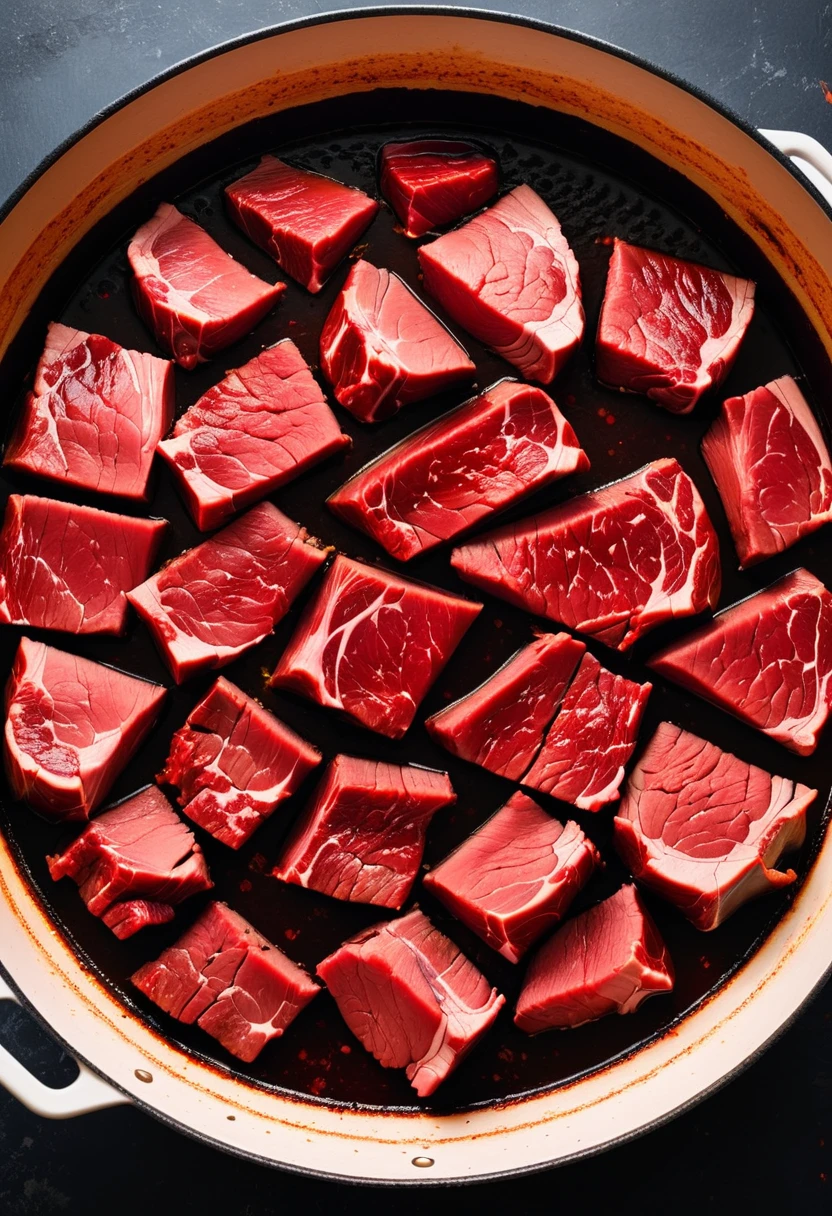 Cut beef into pieces,Braised,The outside is black,Cut surface is red