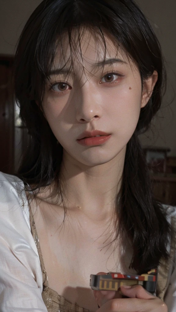 8K,best quality, masterpiece, Ultra-high resolution, (Reality:1.4), RAW photos, (Realistic skin texture:1.3), (Film Grain:1.3), (Selfie Angle),1 Girl,Beautiful and detailed eyes and face,masterpiece, best quality,close up,Upper body,