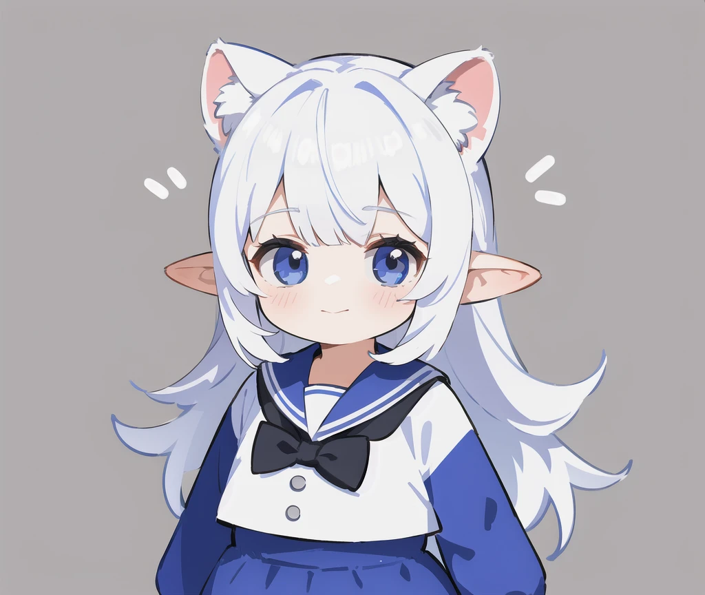 1 girl, elf ears, dinosaur tail, sailor suit, ,Positive face，Full body shot of the character，Stay，silver hair，simple background（Character division reference image）