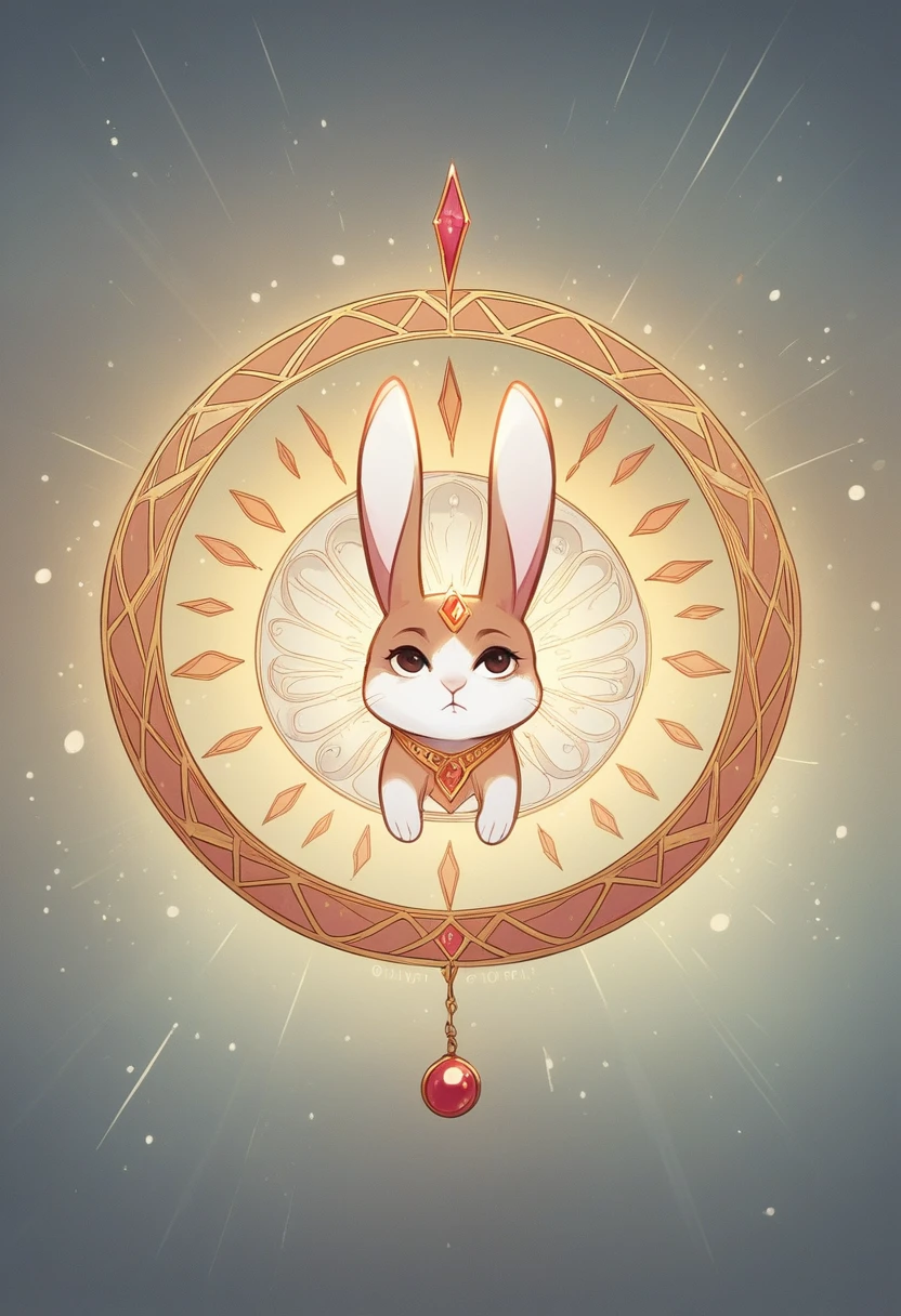 A shining old lady adorned with various jewels，The rabbit is holding a large ball，Staring straight into the camera， in the center，Very bright color, Light Particles, The light shines, Musibu, Wallpaper Art, UHD Wallpaper,Background pink、Divination for meditation、Mysterious