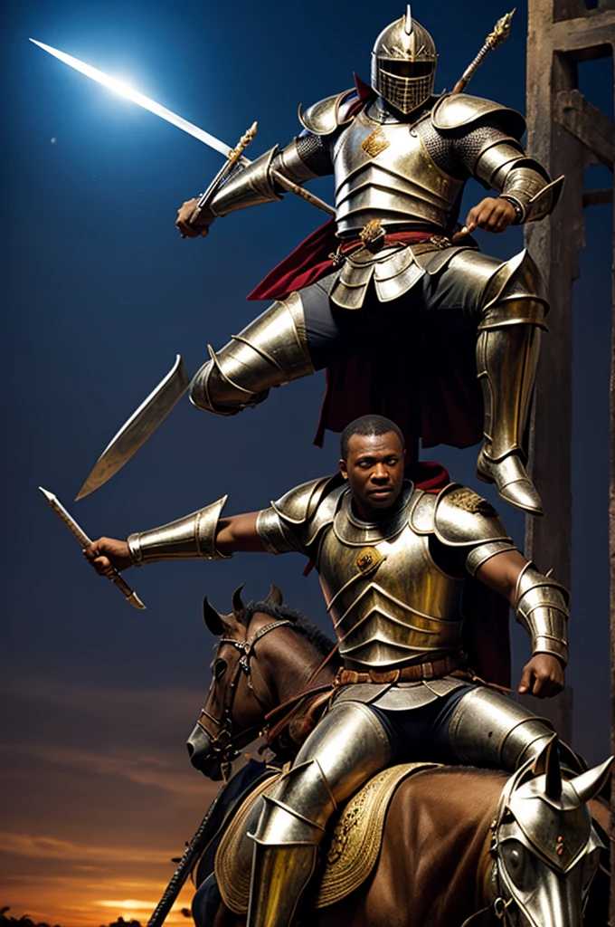 Picture of Uche Oni with a knight riding on top of him