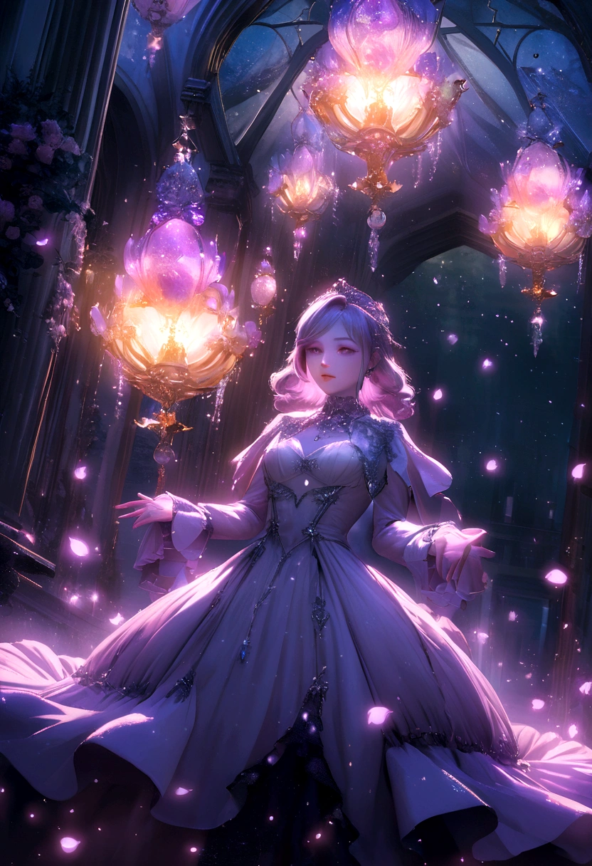rAl-bismut,A (зAмороженный:1.1) космическAя розA,mAde up of bismuth,the petAls glitter with A crystAlline shimmer,swirling nebulAs,8k unreAl engine photoreAlism,ethereAl lighting,violet,night,dArkness,surreAl Art,