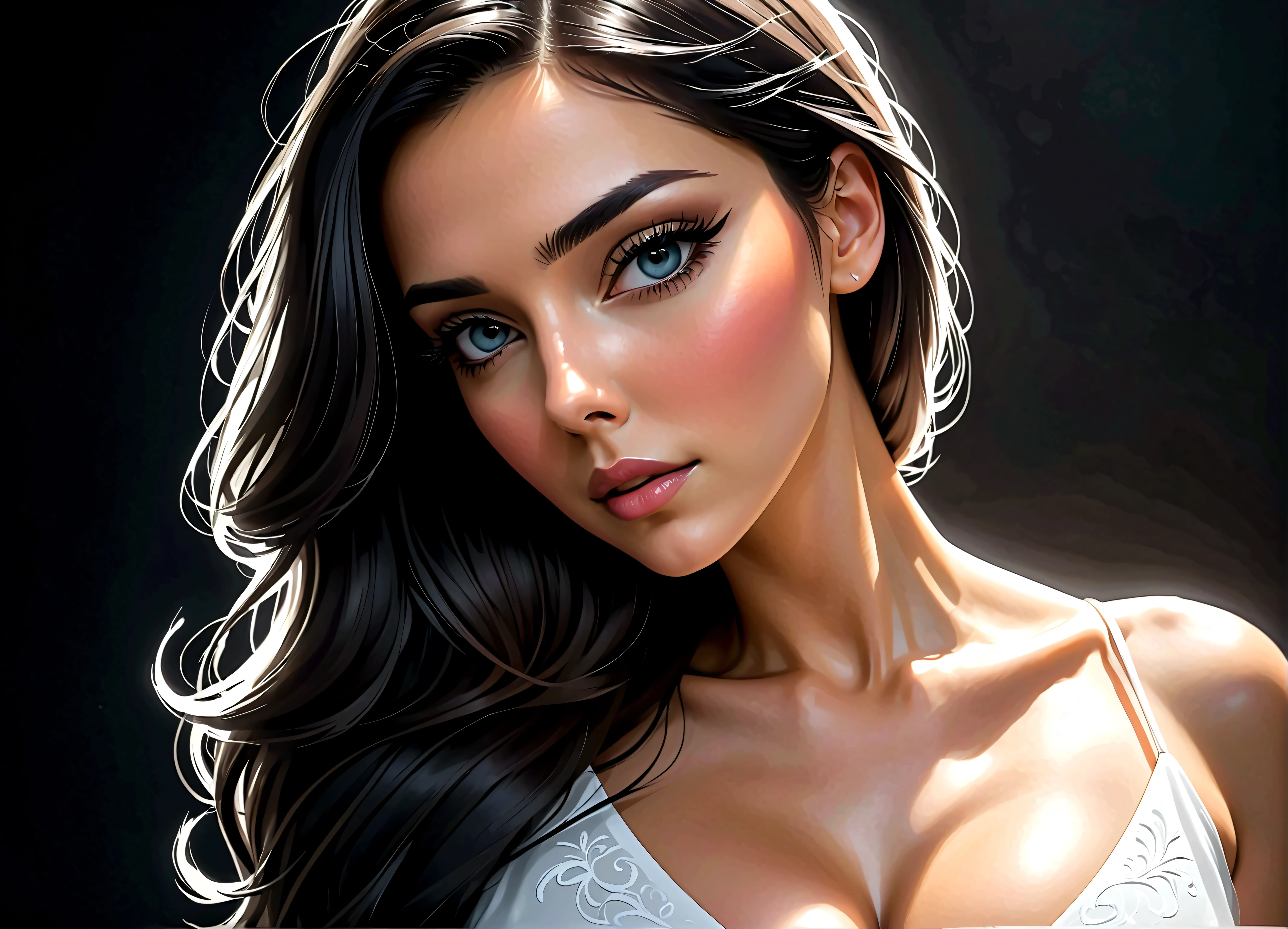 The image of a graceful woman drawn in white paint on a dark drawing board. beautiful combination of light and shadow
