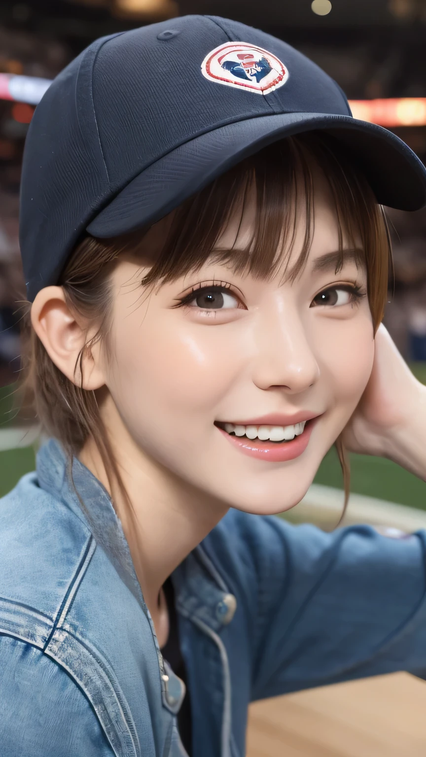 closeup shot , Best picture quality (8K, high resolution, Masterpiece: 1.2), super detailed, 215 Short Hair, -yeld wo,
situation: Scenes of people watching a football game at a sports bar or stadium。
clothing: Team uniforms and casual clothing(Denim and T-shirts、sneakers)。Wear your hair in a ponytail or cap。
angle: With the excitement of the match in the background、A frontal shot of a friend watching a game。The moment to cheer、A close-up of the excited expressions on players' faces at the goal。It also captures the atmosphere of bars and stadiums.。
Close-up of face
, random cute pose ,big eyes ,Puffy eyes , Heart Pupil, blush , huge shy smile , salute