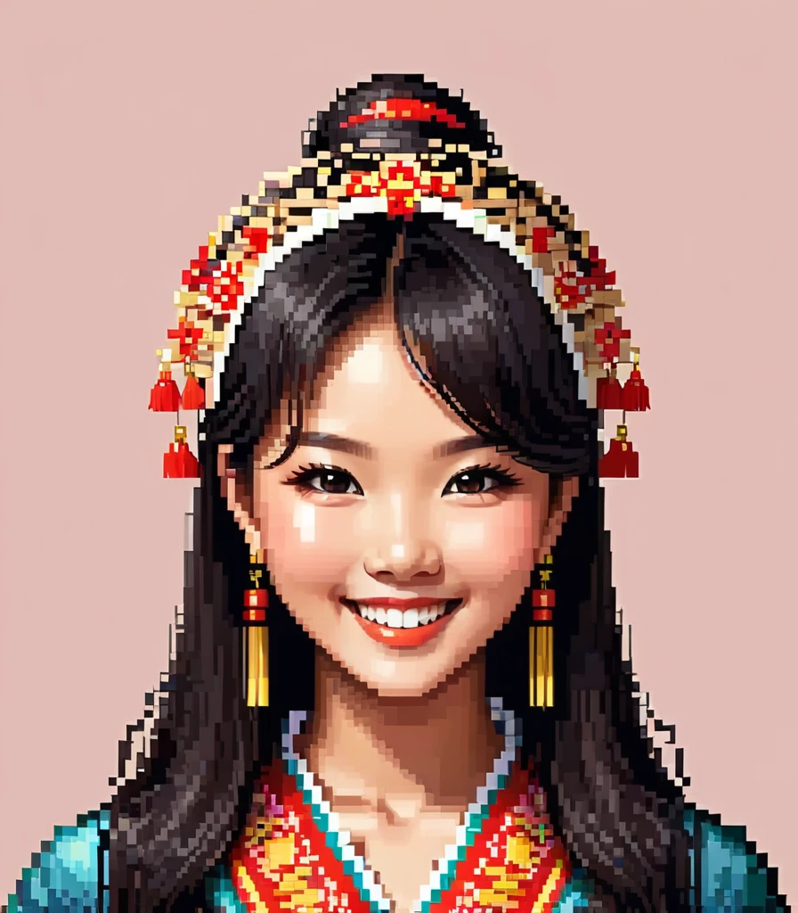 (Face only)Asian girl,pixel art,sweet and cheerful smile