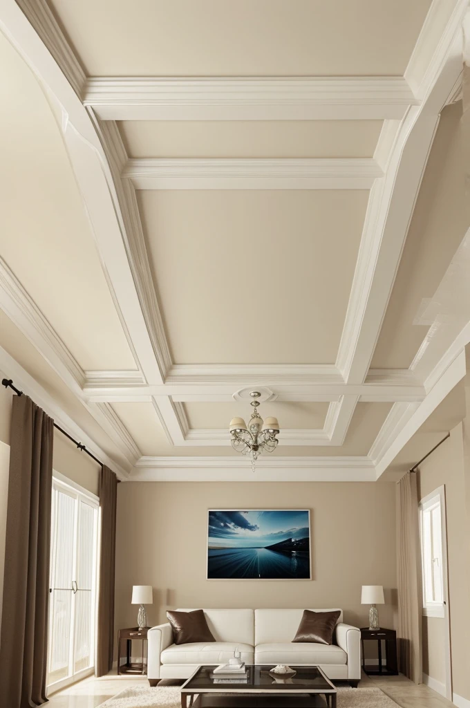 Pvc celling for living room. Room color is ivory color with one wall is different ivory condition of other 3 wall . Room look beautiful