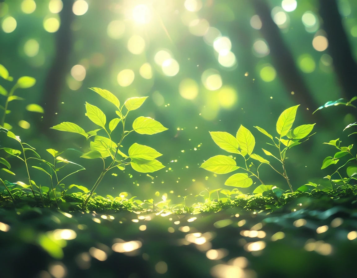 Create a 4K image of two hands clasping each other, made entirely of green leaves and twigs. The background is a dense, serene forest. Use a mid-shot angle to capture the hands and part of the forest. The lighting should be soft and natural, filtering through the tree canopy above, creating a peaceful atmosphere. The image should be highly detailed, in sharp focus, and of very high quality with no blur