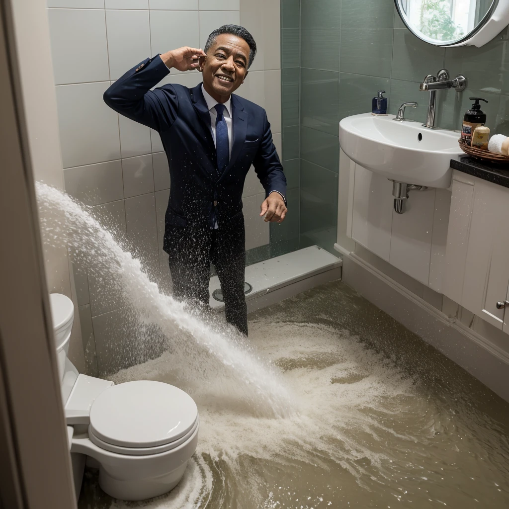 The president spins around and is washed away in the drain at his home bathroom