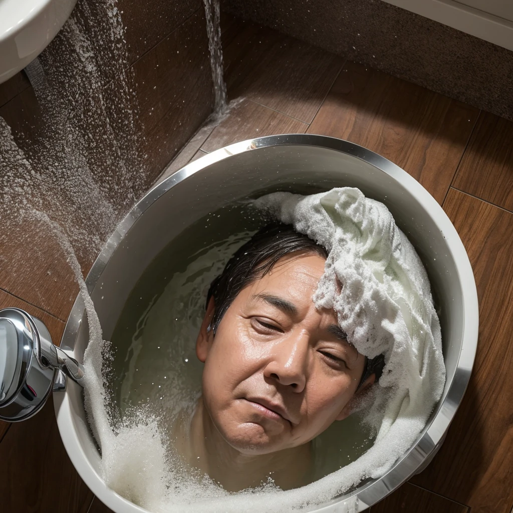 The president spins around and is washed away in the drain at his home bathroom