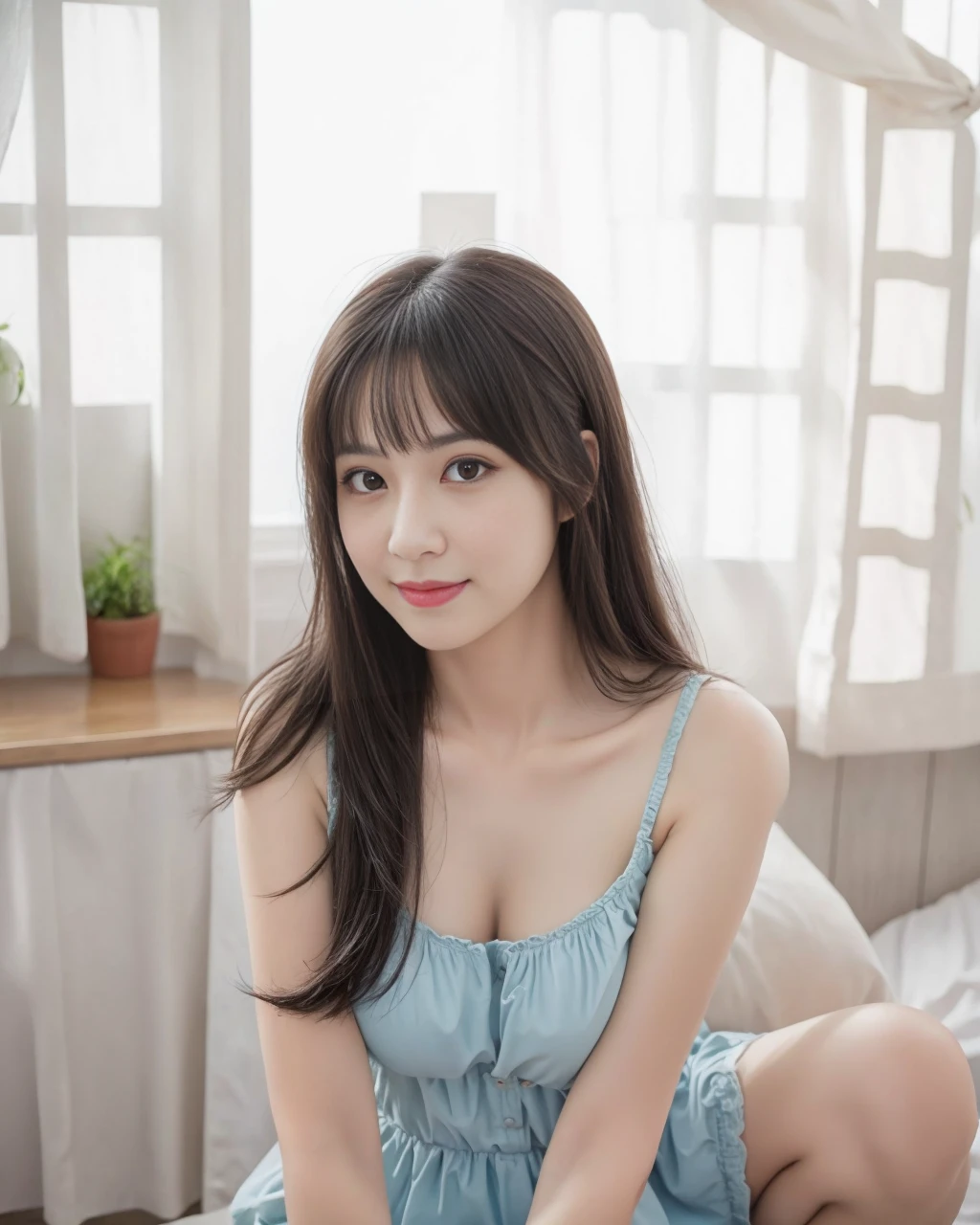 (best quality,masterpiece:1.2,realistic,photorealistic:1.37),
(perfect breast shape, E cup:1.2),
arafed woman with beauty black hair,
beauty detailed face, beautiful black hair, perfect nose, gorgeous eyes, shy smile,
, no make-up, nice slim body,