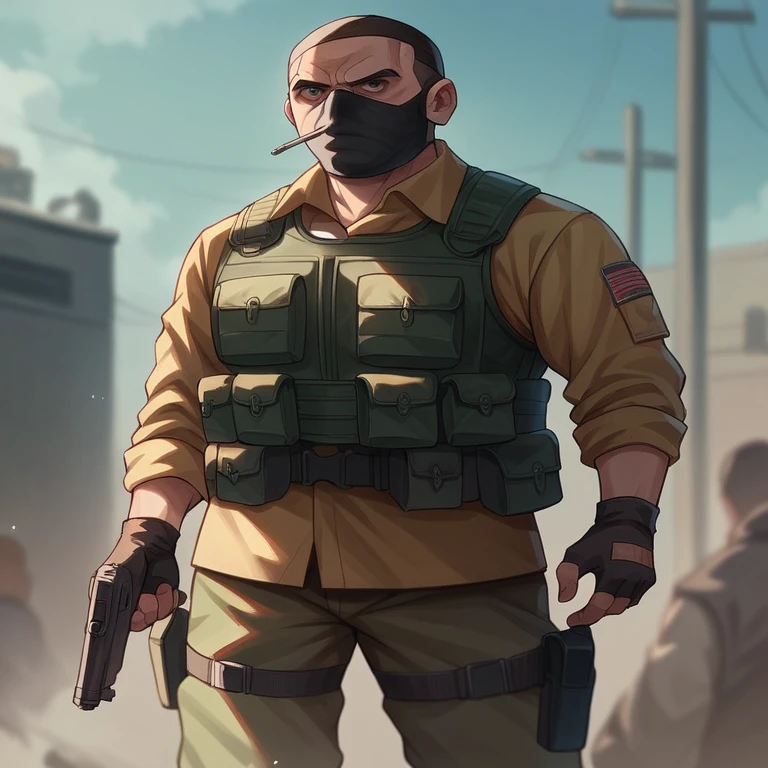 Make a soldier (mulher ) estilo call of duty, negra com o cabelo cacheado (uma mulher negra soldado, com o cabelo cacheado segurando uma arma)