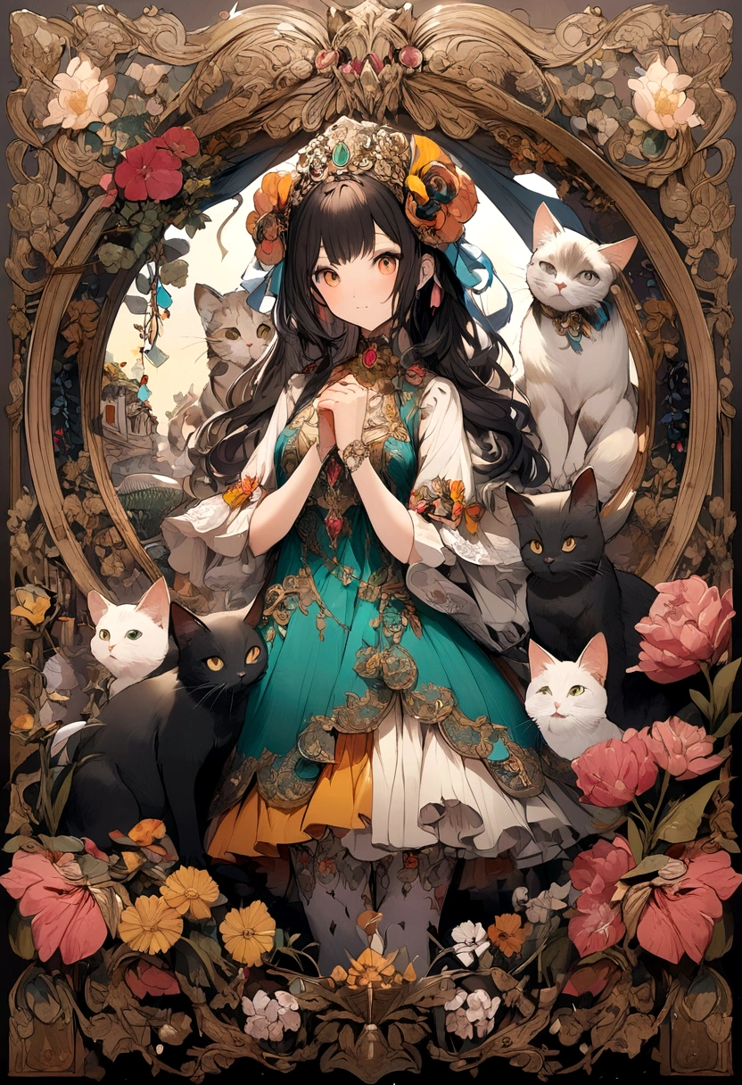 Girl and cats