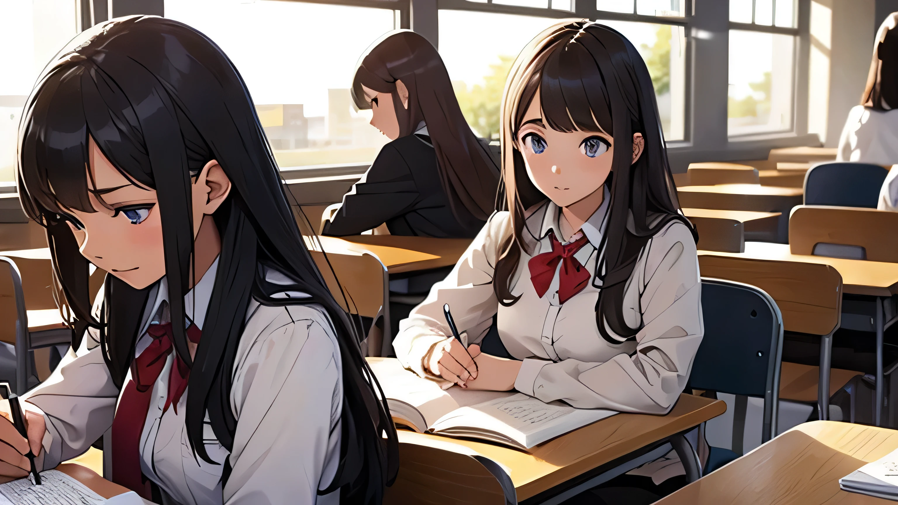 Girls studying at school