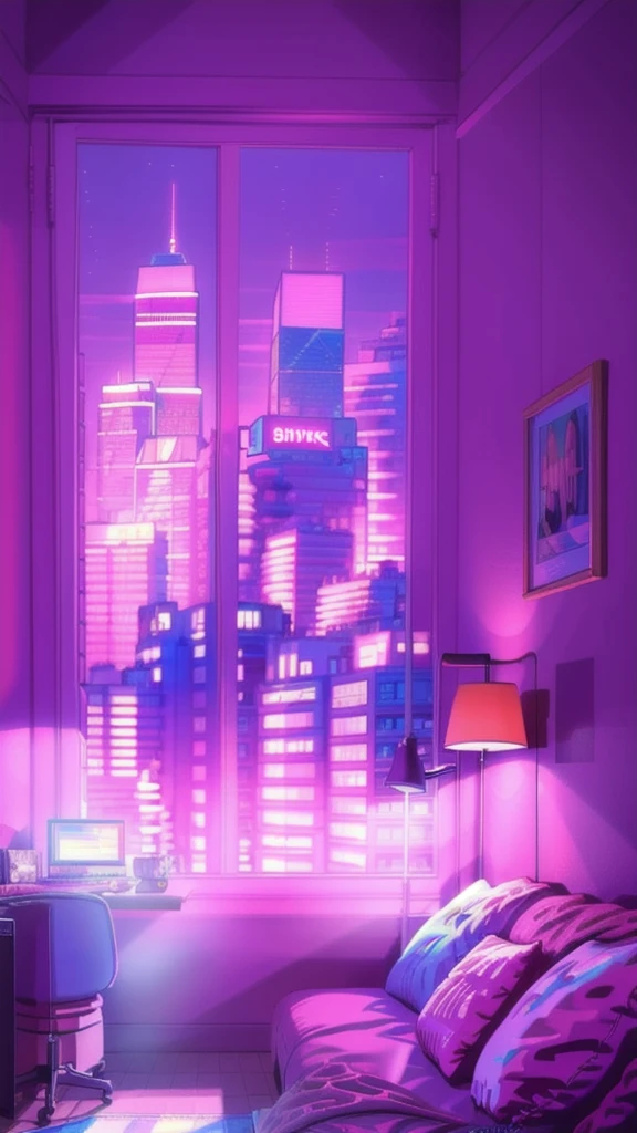 pink theme, style anime, huge city background, precious hotel, living room, in the computer screen is chart stock night light , (Highly detailed:1.2), (warm light:1.2), masterpiece, ultra realistic,32k, extremely detailed CG unity 8k wallpaper, best quality (masterpiece,best quality:1.5)