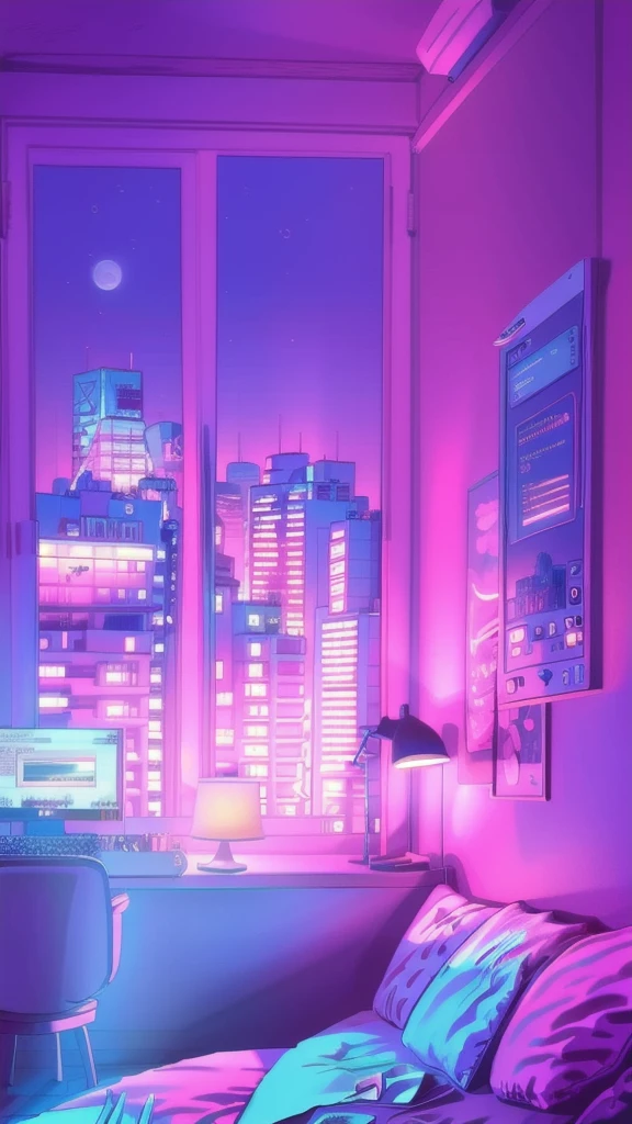 pink theme, style anime, huge city background, precious hotel, living room, in the computer screen is chart stock night light , (Highly detailed:1.2), (warm light:1.2), masterpiece, ultra realistic,32k, extremely detailed CG unity 8k wallpaper, best quality (masterpiece,best quality:1.5)
