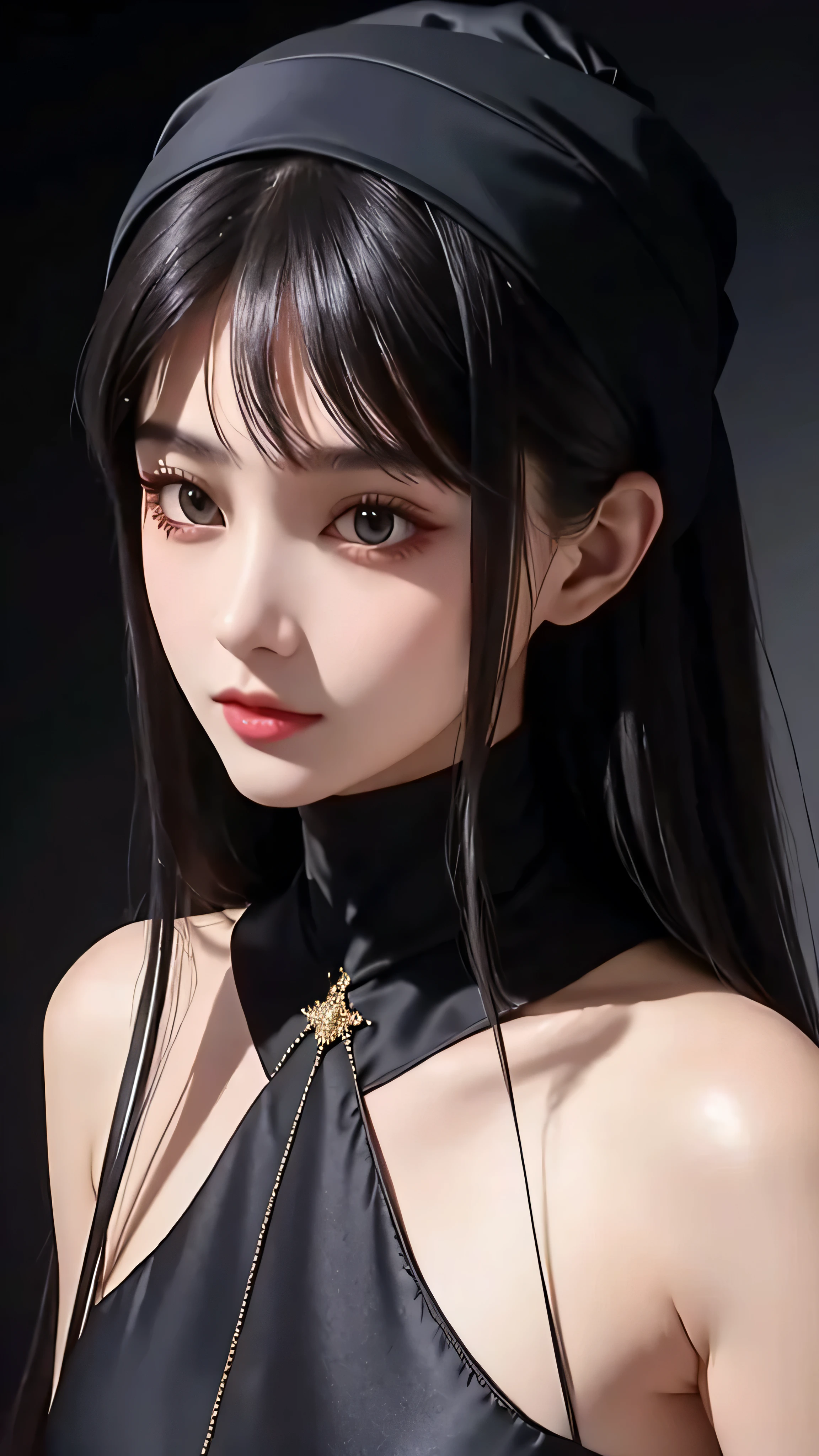 A black silk dress、Close-up of woman wearing black headscarf, Gu Weisz style artwork, IG Model | Art sprouts, extremely detailed Art sprouts, Surrealist anime, Soft Portrait Shots 8K, Art sprouts. Anime Illustrations, Bovoort&#39;Art style, Blue-haired princess, 8k Art sprouts bokeh，Blue Hair，Semi-long hair，blue eyes，Beautiful glasses，wear glasses（focus），huge ，A big smile