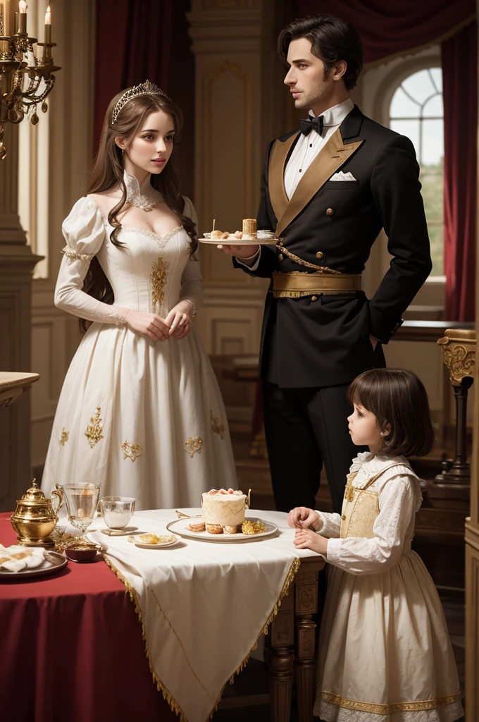 A prince in the castle with a confectioner woman