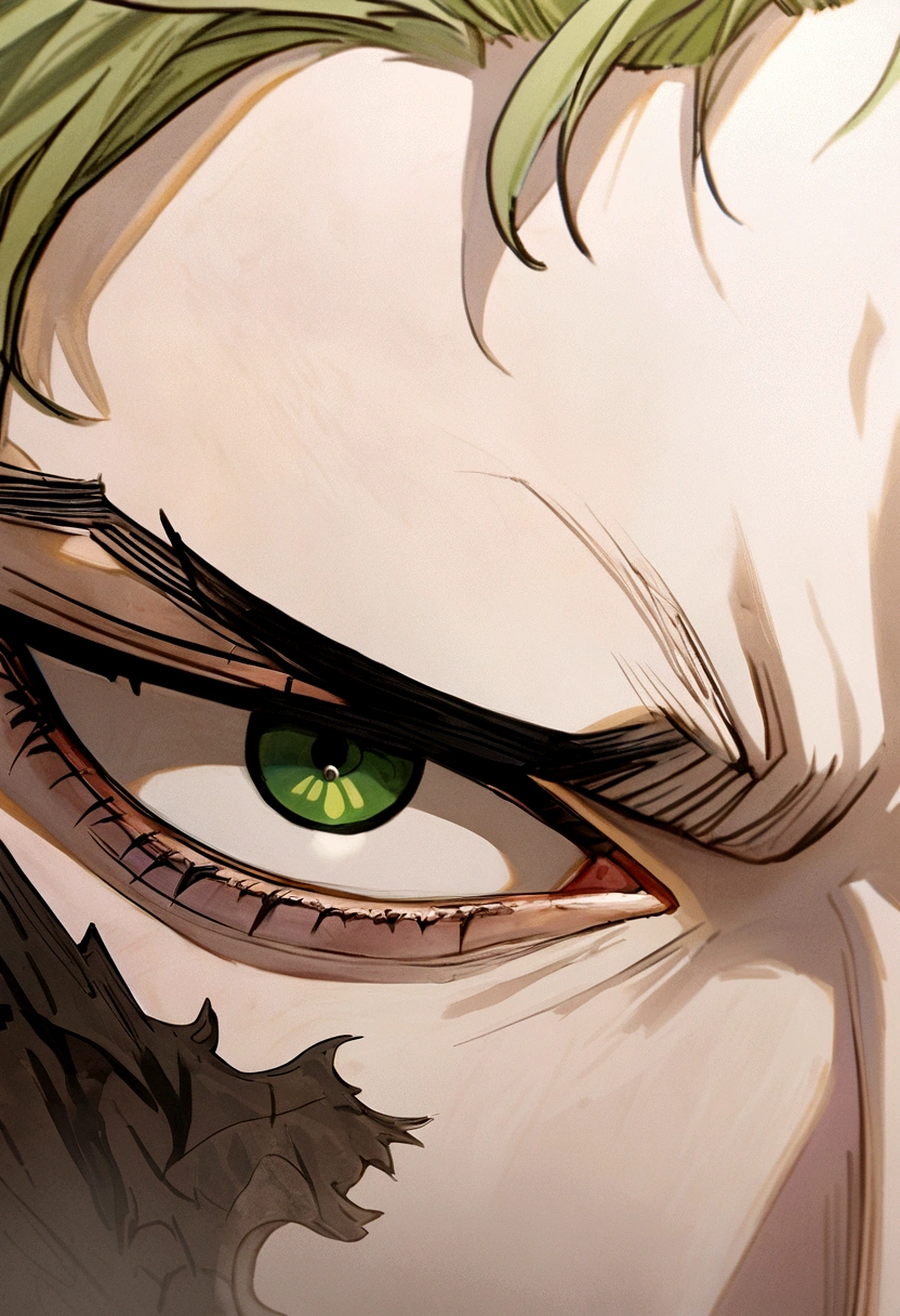 Zoro one piece with his asura's form, painting, in the white background, ambient, closeup